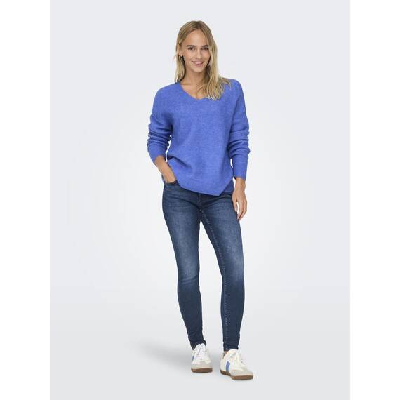 ONLY Damen ONLCAMILLA V-Neck L/S Strickpullover KNT 15204588, Ultramarine/Detail:Melange,S
