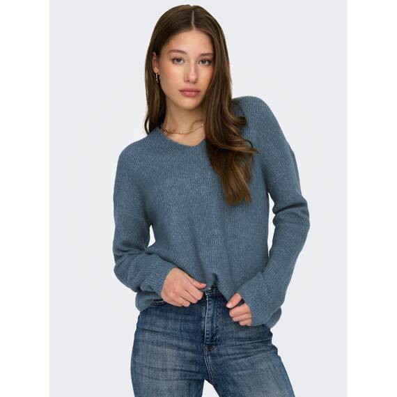 ONLY Damen ONLCAMILLA V-Neck Strickpullover 2-Pack, Blue Mirage Melange/Dark Grey Melange, M