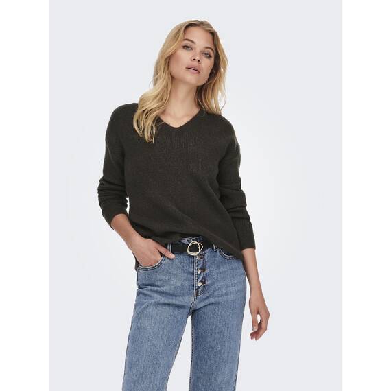 ONLY Damen Onlcamilla V-neck L/S Knt Noos Pullover, Mulch, S EU