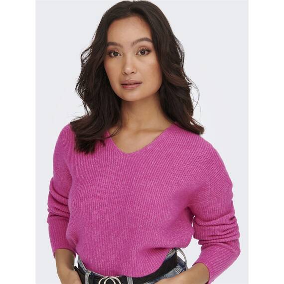 ONLY Damen ONLCAMILLA V-Neck L/S Strickpullover KNT 15204588, Strawberry Moon/Detail:Melange,M