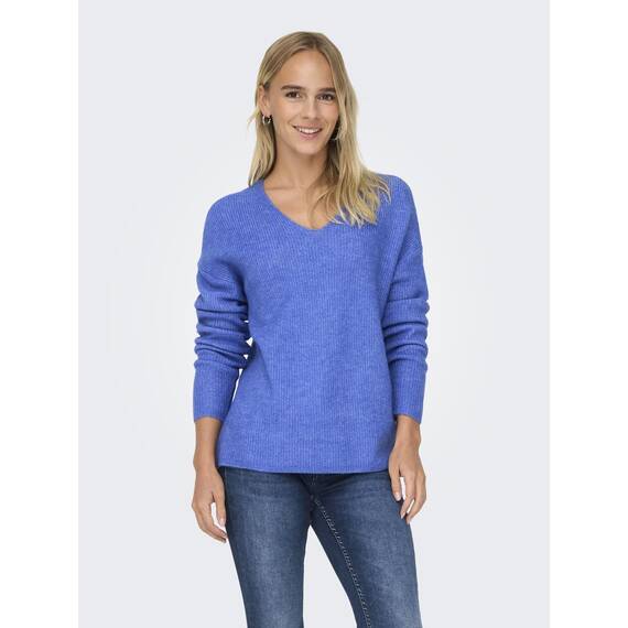 ONLY Damen ONLCAMILLA V-Neck L/S Strickpullover KNT 15204588, Ultramarine/Detail:Melange,XS