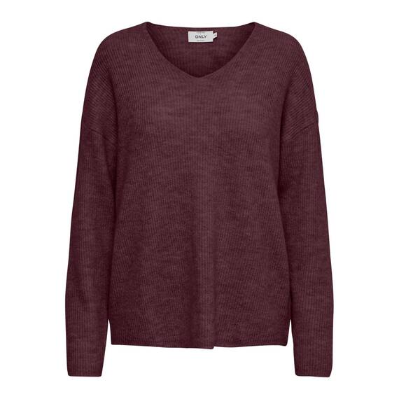 ONLY Damen ONLCAMILLA V-Neck L/S Strickpullover KNT 15204588, Port Royale/Detail:Melange,S