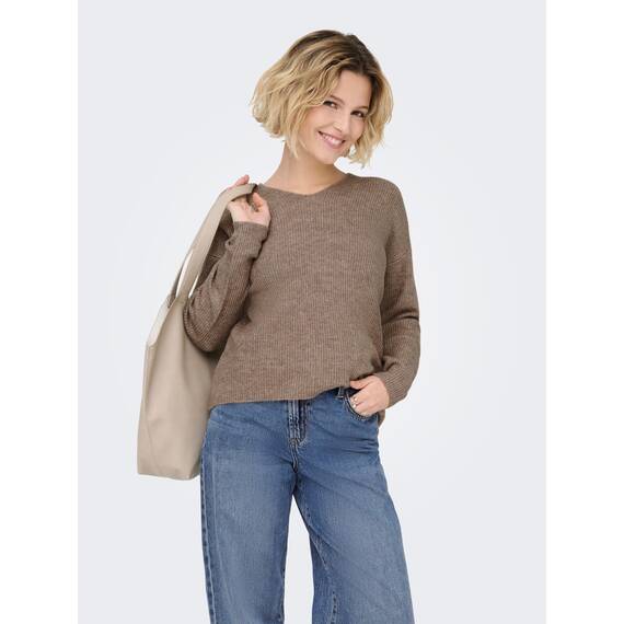 ONLY Damen ONLCAMILLA V-Neck L/S Strickpullover KNT 15204588, Caribou/Detail:Melange,M