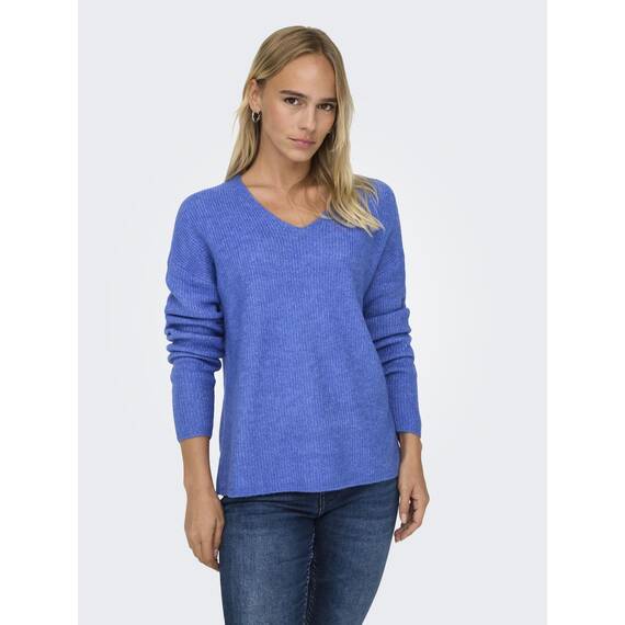 ONLY Damen ONLCAMILLA V-Neck L/S Strickpullover KNT 15204588, Ultramarine/Detail:Melange,S