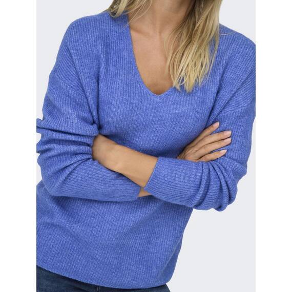 ONLY Damen ONLCAMILLA V-Neck L/S Strickpullover KNT 15204588, Ultramarine/Detail:Melange,S