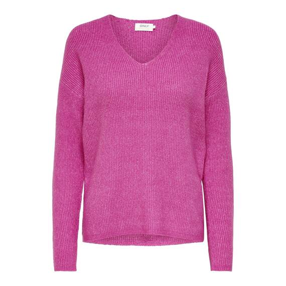 ONLY Damen ONLCAMILLA V-Neck L/S Strickpullover KNT 15204588, Strawberry Moon/Detail:Melange,S
