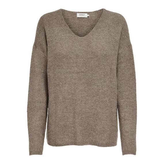 ONLY Damen ONLCAMILLA V-Neck L/S Strickpullover KNT 15204588, Caribou/Detail:Melange,M