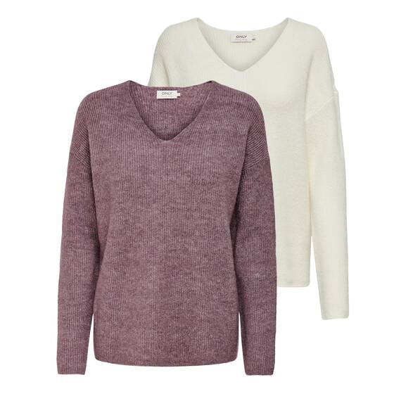 ONLY Damen ONLCAMILLA V-Neck Strickpullover 2-Pack, Rose Brown Melange/Birch Melange, S