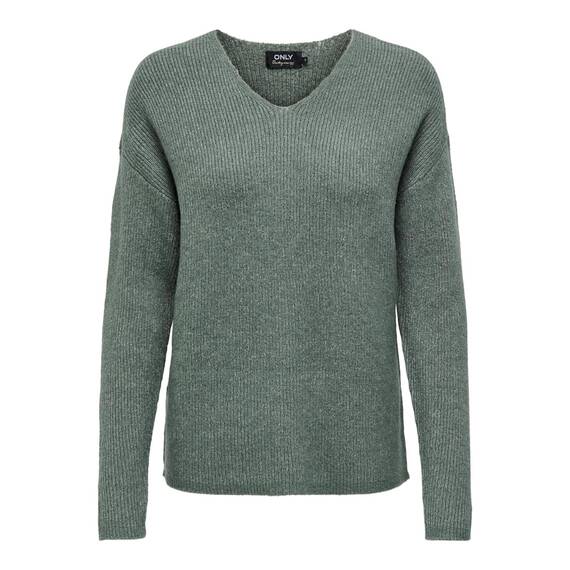 ONLY Damen ONLCAMILLA V-Neck L/S Strickpullover KNT 15204588, Laurel Wreath/Detail:Melange,S