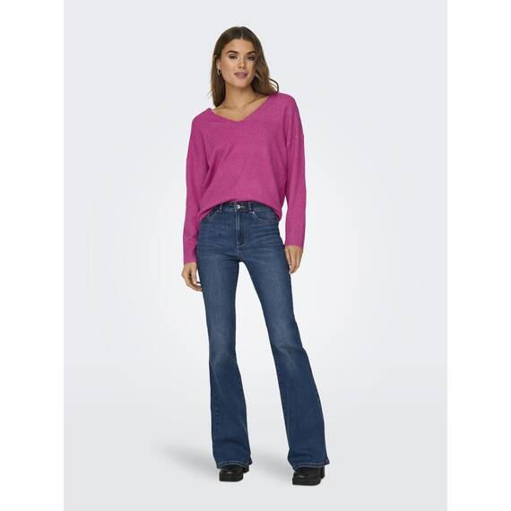 ONLY Damen Strickpullover V-Ausschnitt Sweater Onlrica Life L/S V-Neck Pullo KNT Noos 15224360,Raspberry Rose/Detail:Melange,L