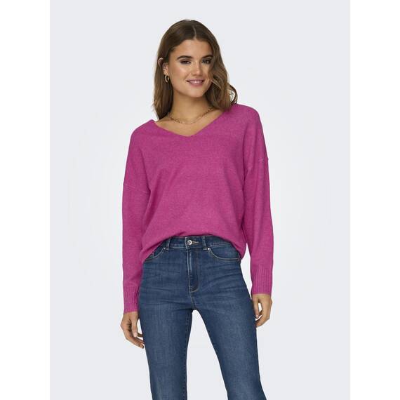 ONLY Damen Strickpullover V-Ausschnitt Sweater Onlrica Life L/S V-Neck Pullo KNT Noos 15224360,Raspberry Rose/Detail:Melange,L