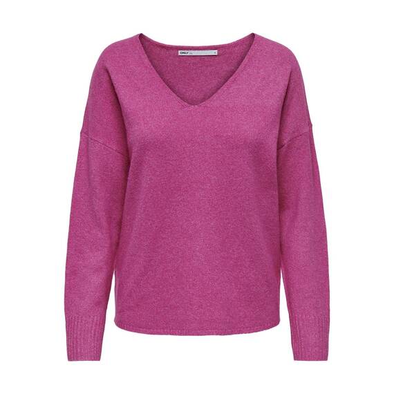 ONLY Damen Strickpullover V-Ausschnitt Sweater Onlrica Life L/S V-Neck Pullo KNT Noos 15224360,Raspberry Rose/Detail:Melange,L