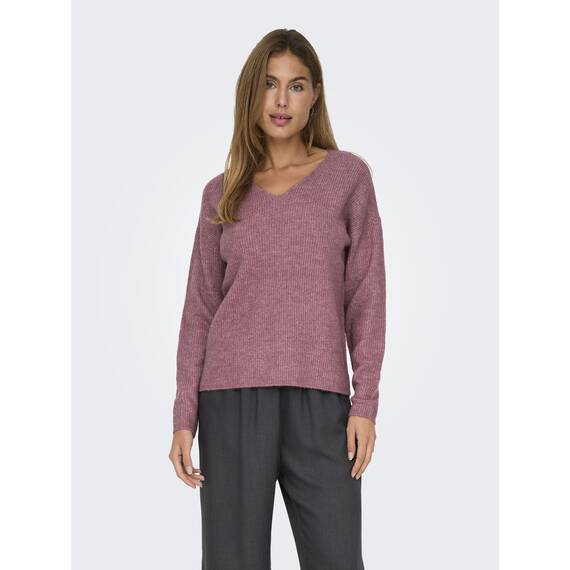 ONLY Damen ONLCAMILLA V-Neck L/S Strickpullover KNT 15204588, Crushed Berry/Detail:Melange,M