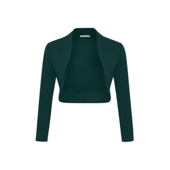 DANAEST Damen Langarm Bolero Festliche Strickjacke für einen femininen Look (704) (DE/NL/SE/PL, Alphanumerisch, L, Regular, Kurz, Dunkelgrün)