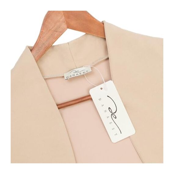 DANAEST Damen Langarm Bolero – Festliche Strickjacke für einen femininen Look (704) (DE/NL/SE/PL, Alphanumerisch, XS, Regular, Kurz, Beige)