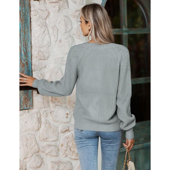 Hotouch Damen Strickjacke Damen Kurz V-Ausschnitt Knopfleiste Strick Cardigan Laternenärmel Gestrickte Jacke Elegant Casual Hellgrün Strickmantel Herbst M