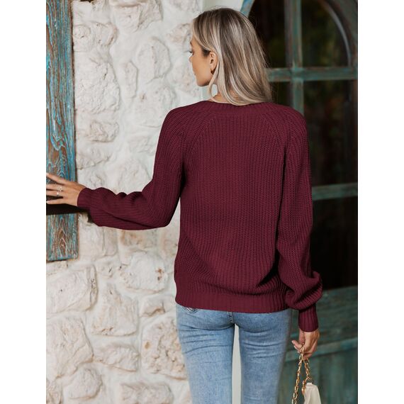 Hotouch Damen Cardigan Einfarbig Langarm Strickjacken mit Knopf V-Ausschnitt Kurz Jacke Frühling Herbst Outerwear Weihnachten Weinrot S