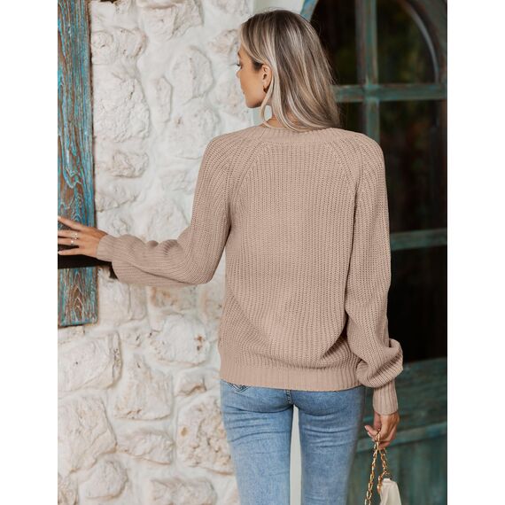 Hotouch Pullover & Strickjacken für Damen V-Ausschnitt Knöpfen Cardigan Kurz Langarm Jacke Weich Khaki Strickjacke Winter XXL