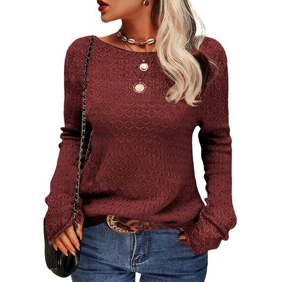 Tankaneo Damen Solide Langarm Pullover Rundhalsausschnitt Slim Knit Top Herbst Pullover