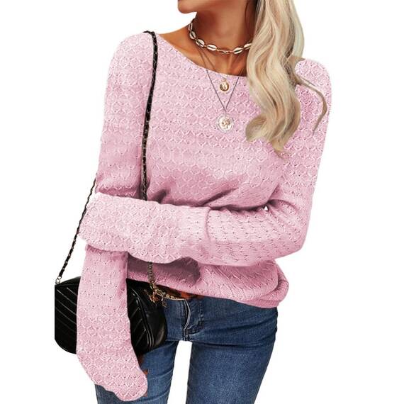 Tankaneo Damen Solide Langarm Pullover Rundhalsausschnitt Slim Knit Top Herbst Pullover