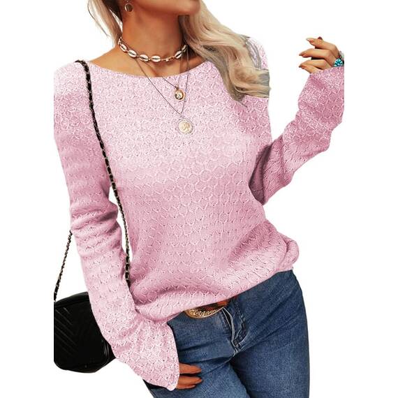 Tankaneo Damen Solide Langarm Pullover Rundhalsausschnitt Slim Knit Top Herbst Pullover