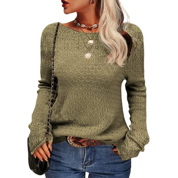 Tankaneo Damen Solide Langarm Pullover Rundhalsausschnitt Slim Knit Top Herbst Pullover