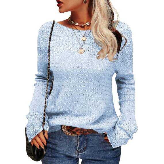 Tankaneo Damen Solide Langarm Pullover Rundhalsausschnitt Slim Knit Top Herbst Pullover