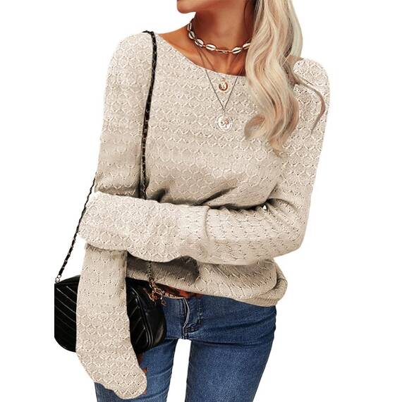 Tankaneo Damen Solide Langarm Pullover Rundhalsausschnitt Slim Knit Top Herbst Pullover