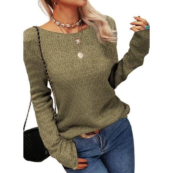 Tankaneo Damen Solide Langarm Pullover Rundhalsausschnitt Slim Knit Top Herbst Pullover