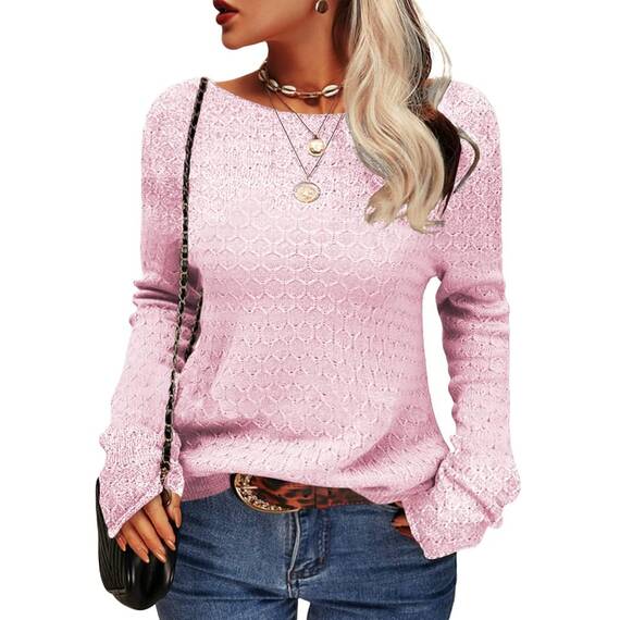 Tankaneo Damen Solide Langarm Pullover Rundhalsausschnitt Slim Knit Top Herbst Pullover