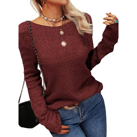 Tankaneo Damen Solide Langarm Pullover Rundhalsausschnitt Slim Knit Top Herbst Pullover