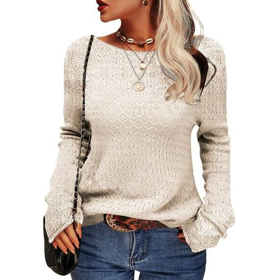 Tankaneo Damen Solide Langarm Pullover Rundhalsausschnitt Slim Knit Top Herbst Pullover
