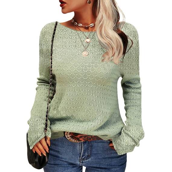 Tankaneo Damen Solide Langarm Pullover Rundhalsausschnitt Slim Knit Top Herbst Pullover