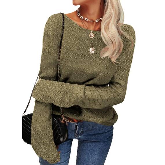 Tankaneo Damen Solide Langarm Pullover Rundhalsausschnitt Slim Knit Top Herbst Pullover