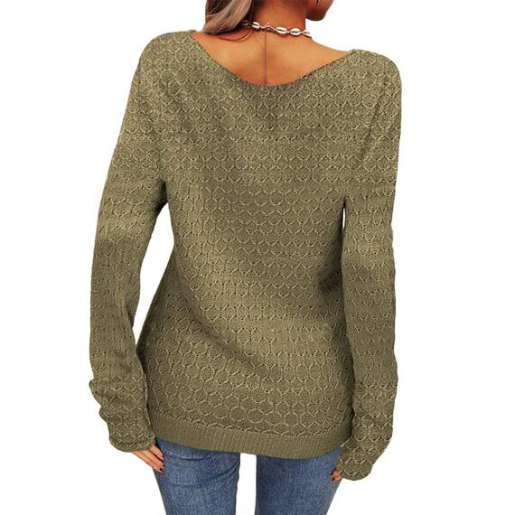 Tankaneo Damen Solide Langarm Pullover Rundhalsausschnitt Slim Knit Top Herbst Pullover