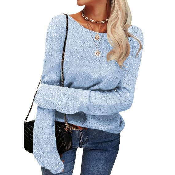 Tankaneo Damen Solide Langarm Pullover Rundhalsausschnitt Slim Knit Top Herbst Pullover