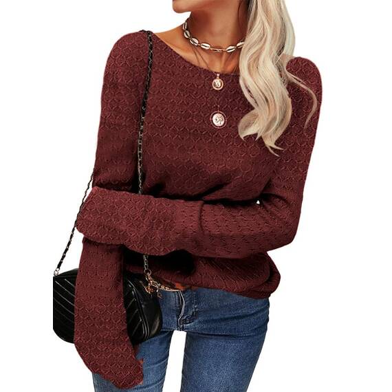 Tankaneo Damen Solide Langarm Pullover Rundhalsausschnitt Slim Knit Top Herbst Pullover