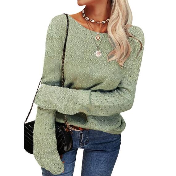 Tankaneo Damen Solide Langarm Pullover Rundhalsausschnitt Slim Knit Top Herbst Pullover
