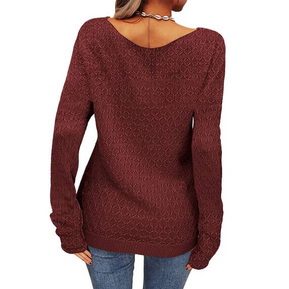Tankaneo Damen Solide Langarm Pullover Rundhalsausschnitt Slim Knit Top Herbst Pullover