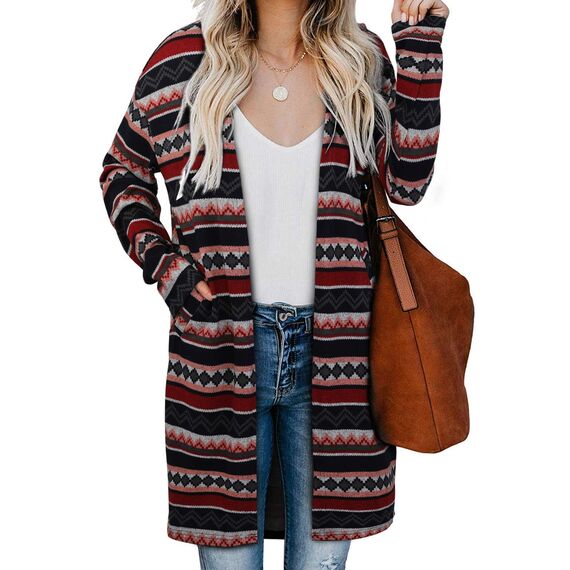 OUGES Strickjacken füR Damen Lang Cardigan Elegante Leicht Strickjacke Herbst Strickjackenpullover mit Taschen S