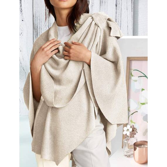PULI Damen Poncho Schal mit Kaschmir Strick Cape Cardigan für Frauen , 1-beige, Gr. Einheitsgröße