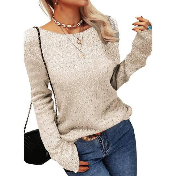 Tankaneo Damen Solide Langarm Pullover Rundhalsausschnitt Slim Knit Top Herbst Pullover