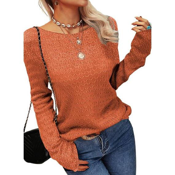Tankaneo Damen Solide Langarm Pullover Rundhalsausschnitt Slim Knit Top Herbst Pullover