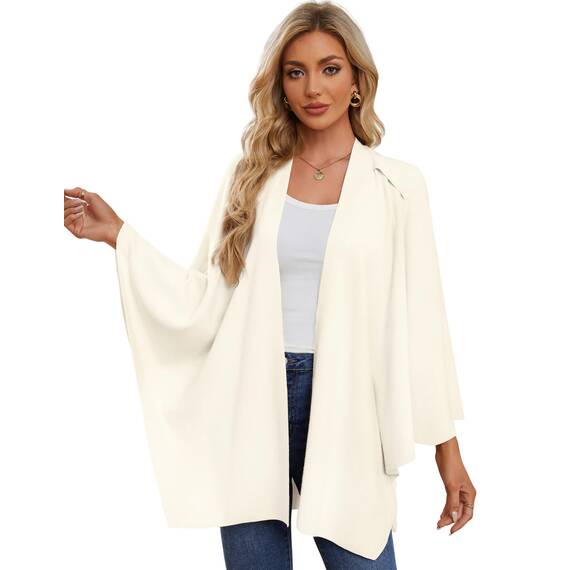 PULI Damen Poncho Schal Cashmere Feeling Strick Cape Cardigan Für Frauen Geschenk Für Mutter Elfenbeinweiß
