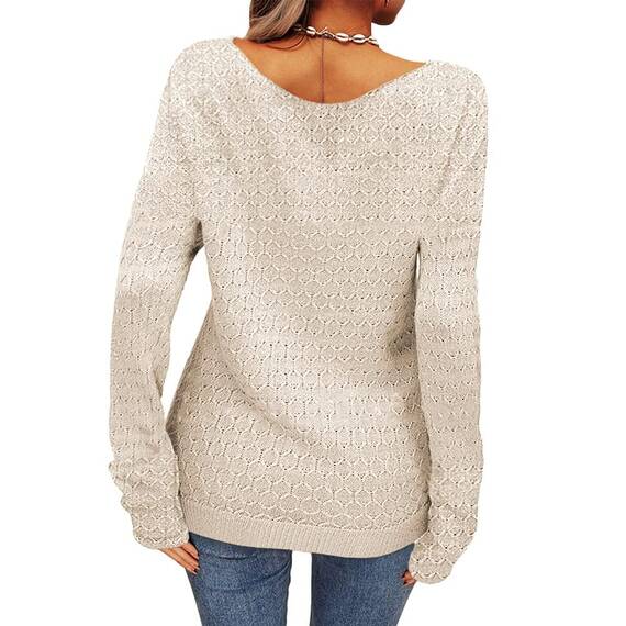 Tankaneo Damen Solide Langarm Pullover Rundhalsausschnitt Slim Knit Top Herbst Pullover