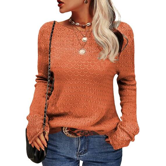 Tankaneo Damen Solide Langarm Pullover Rundhalsausschnitt Slim Knit Top Herbst Pullover