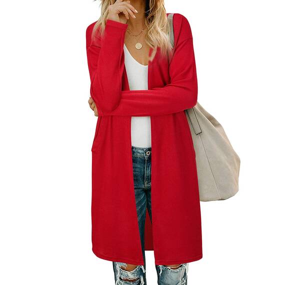 OUGES Strickjacken füR Damen Lang Cardigan Elegante Leicht Strickjacke Herbst Strickjackenpullover mit Taschen S
