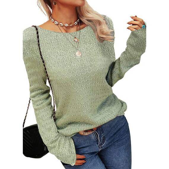 Tankaneo Damen Solide Langarm Pullover Rundhalsausschnitt Slim Knit Top Herbst Pullover