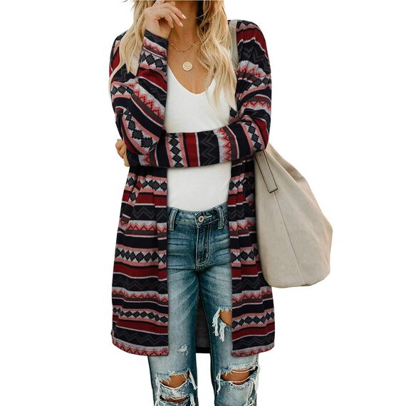 OUGES Strickjacken füR Damen Lang Cardigan Elegante Leicht Strickjacke Herbst Strickjackenpullover mit Taschen S