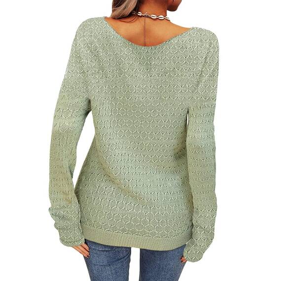 Tankaneo Damen Solide Langarm Pullover Rundhalsausschnitt Slim Knit Top Herbst Pullover